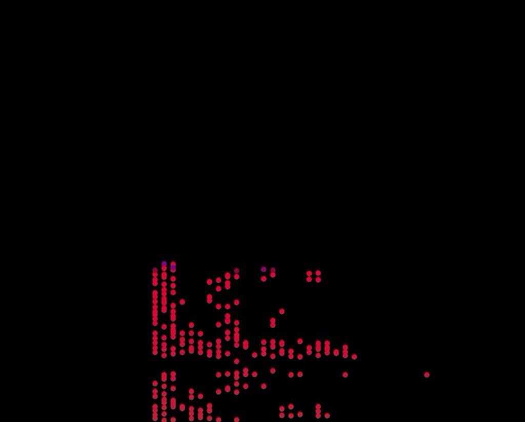 As audio plays, the sketch produces the braille-like red dots at this mid-point, which then descend off the screen, in a continuous loop. 
